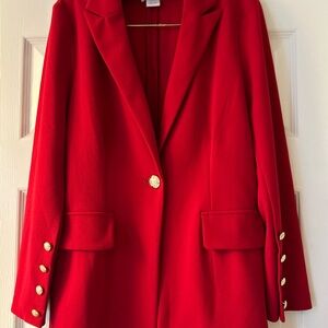 Chic Red Women's Blazer with Gold Accents